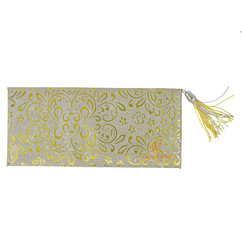 پاکت پول اکلیلی منگوله دار طرح گل طلایی