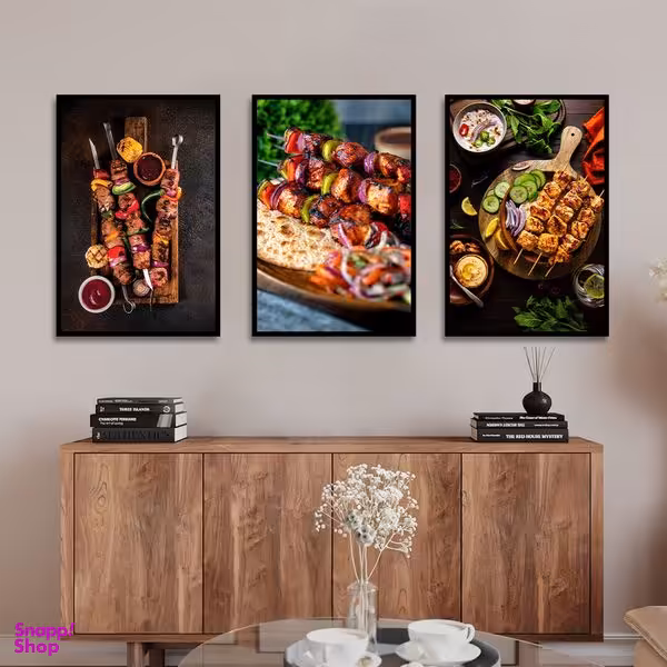 تابلو بکلیت طرح مدرن رستوران و جوجه کباب مدل B-1815 مجموعه 3 عددی