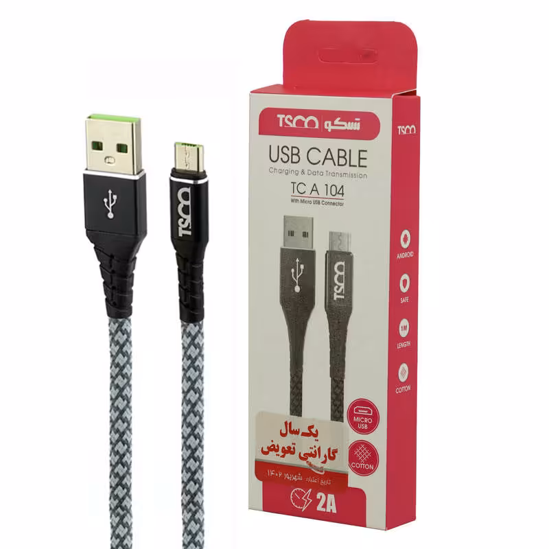 کابل شارژ و دیتا micro-USB برند تسکو مدل TCA104 طول 1 مترTSCO TCA104 Data Cable Micro-USB, 1M