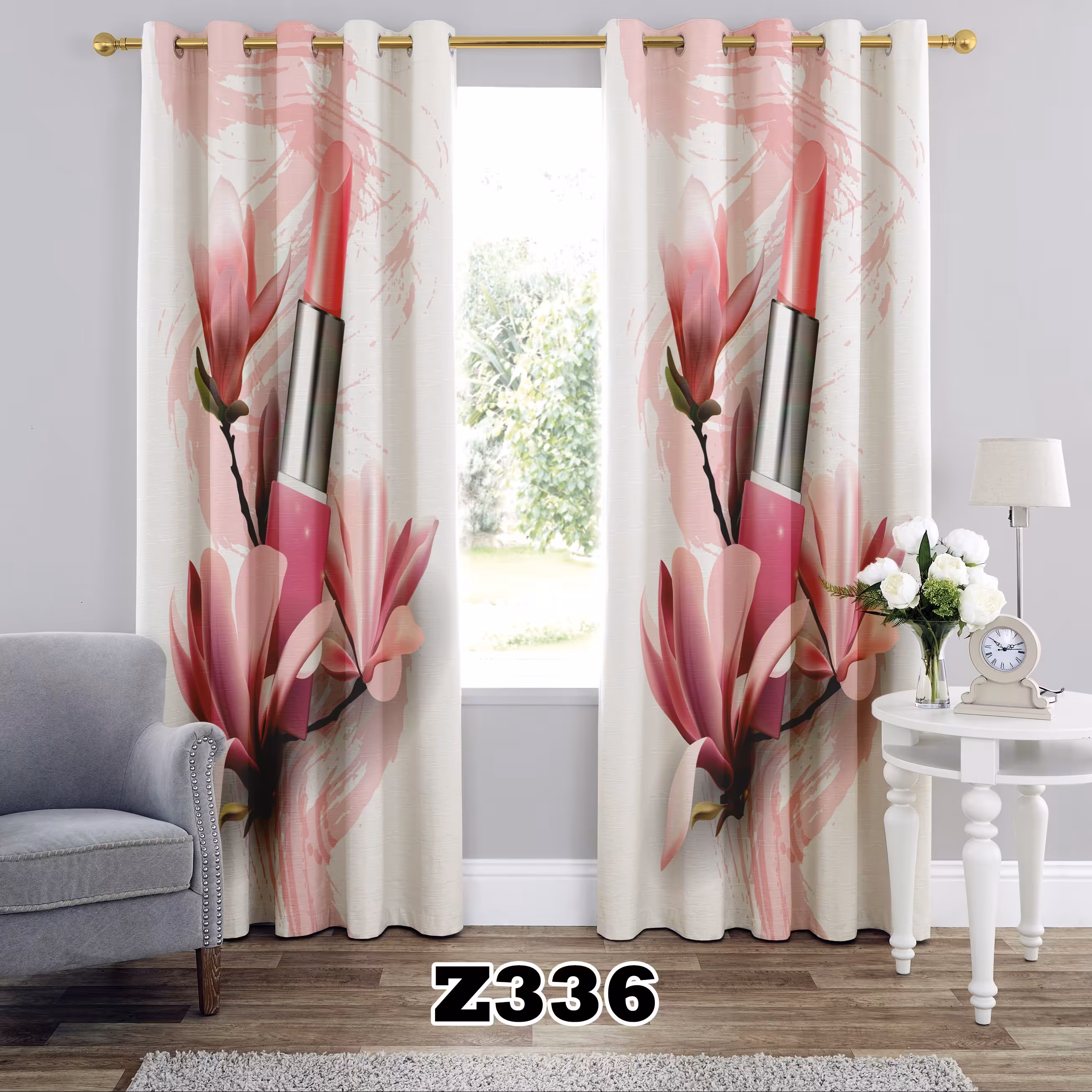 پرده چاپی طرح دخترانه کد Z336 تک قواره ارتفاع 300 عرض 140 سانت