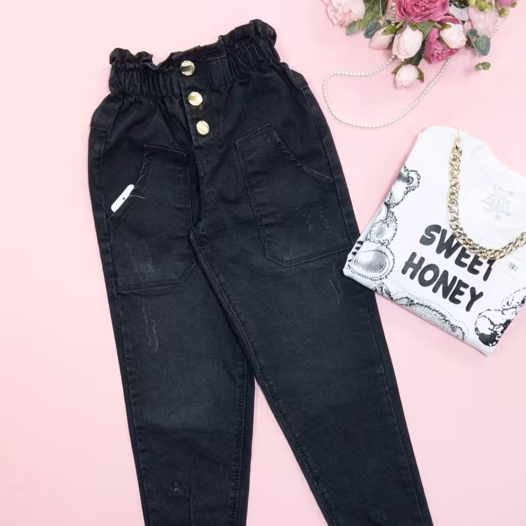 شلوار مام فیت زغالی بچگانه سایر65 تا 100 ارسال رایگان 