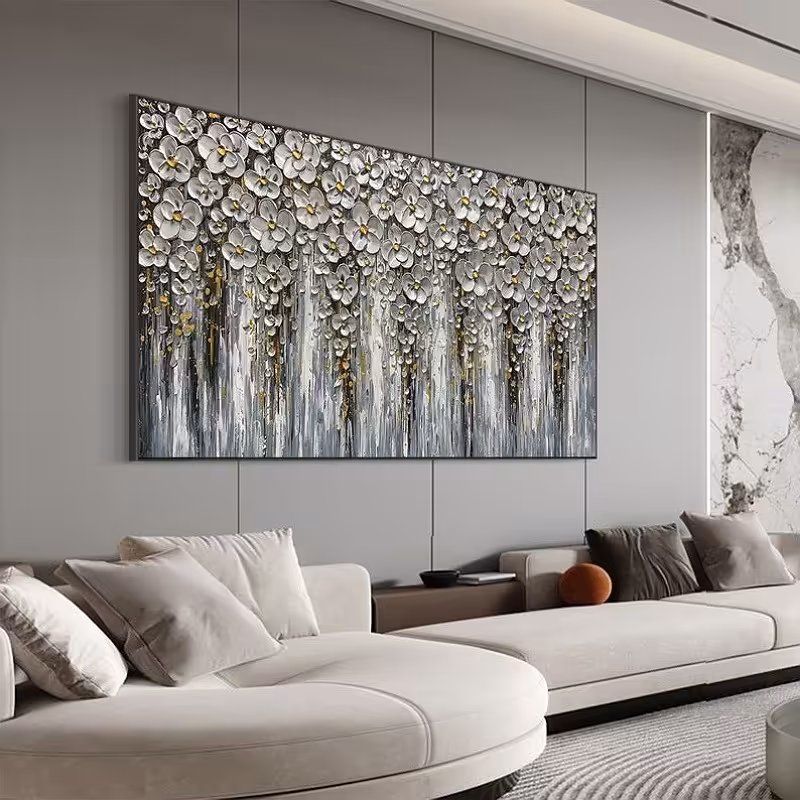 تابلو نقاشی ریسه شکوفه برجسته ابعاد 120در 70 تماما کار دست