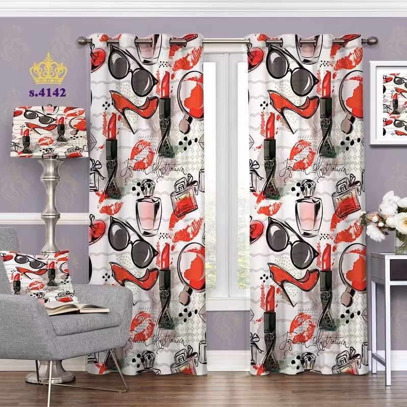 پرده اتاق خواب دخترانه دو قواره طرح مدرن کد S4142