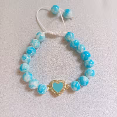 دستبند زنانه و دخترانه مرواریدی آبرنگی فیروزه ای