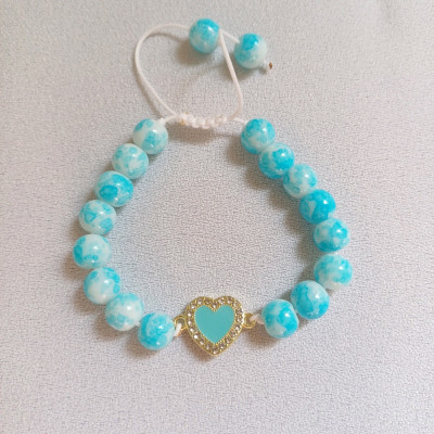 دستبند زنانه و دخترانه مرواریدی آبرنگی فیروزه ای