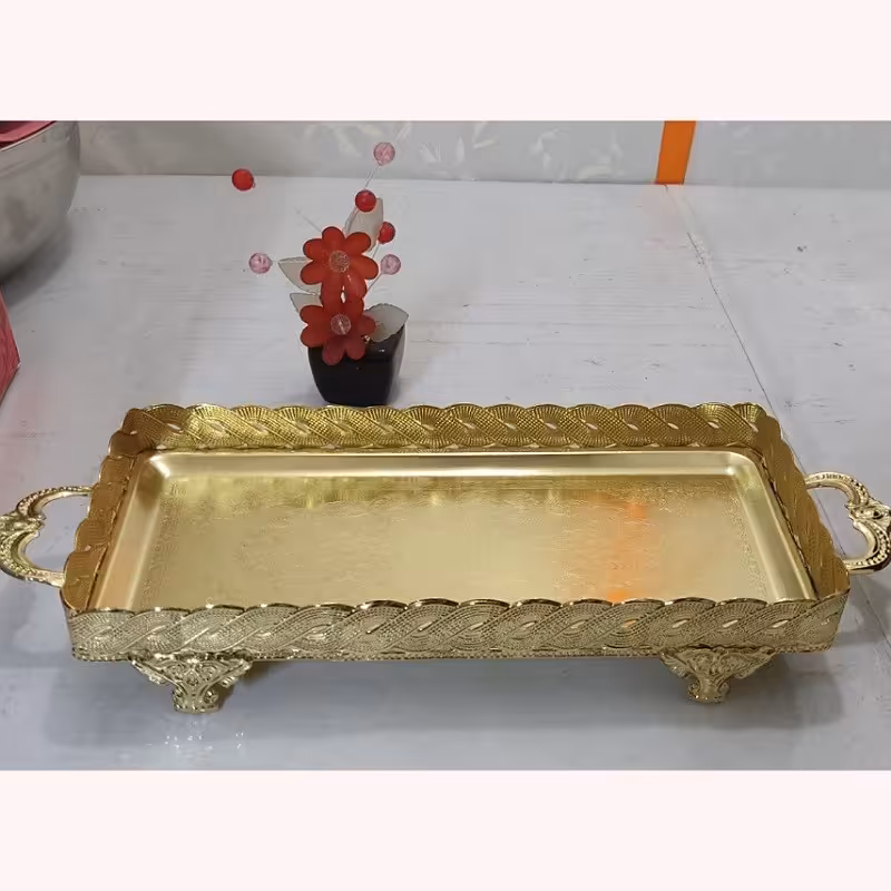 سینی رولت خوری طنابی پایه دار طلایی