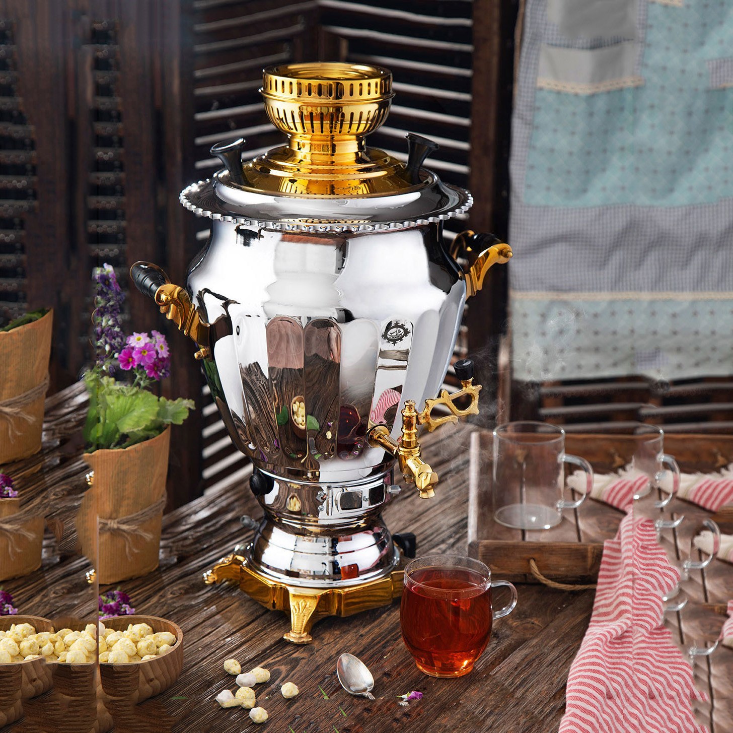 سماور 6 لیتر عالی نسب مدل نگین نفیس طلائی