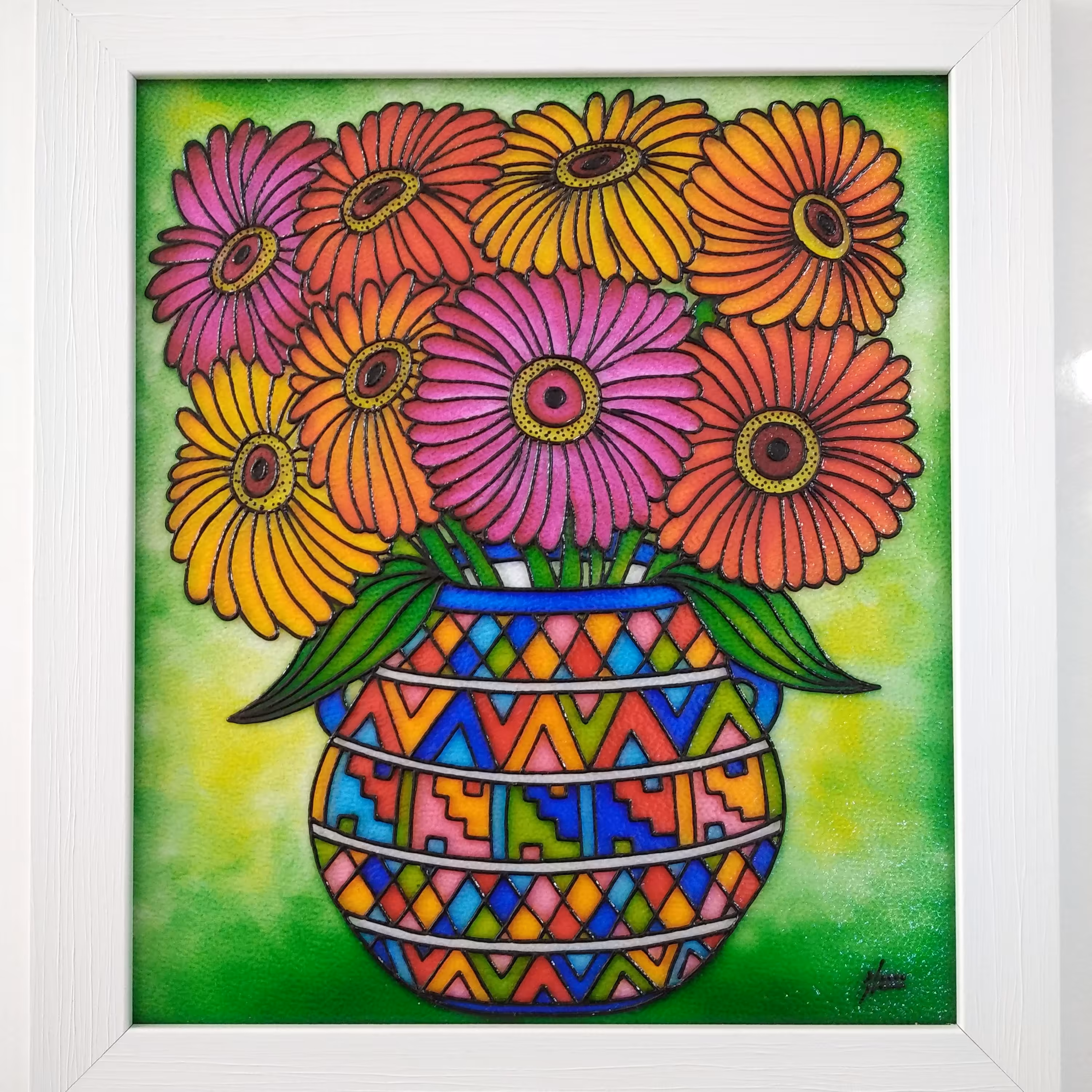 تابلو ویترای طرح گلدان گل