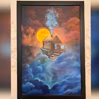 تابلو نقاشی رنگ و روغن روی بوم خانه رویایی