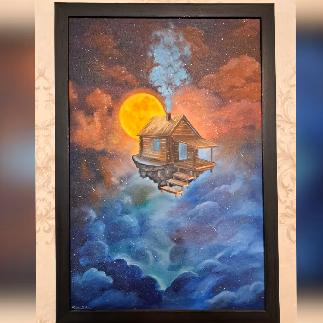 تابلو نقاشی رنگ و روغن روی بوم خانه رویایی