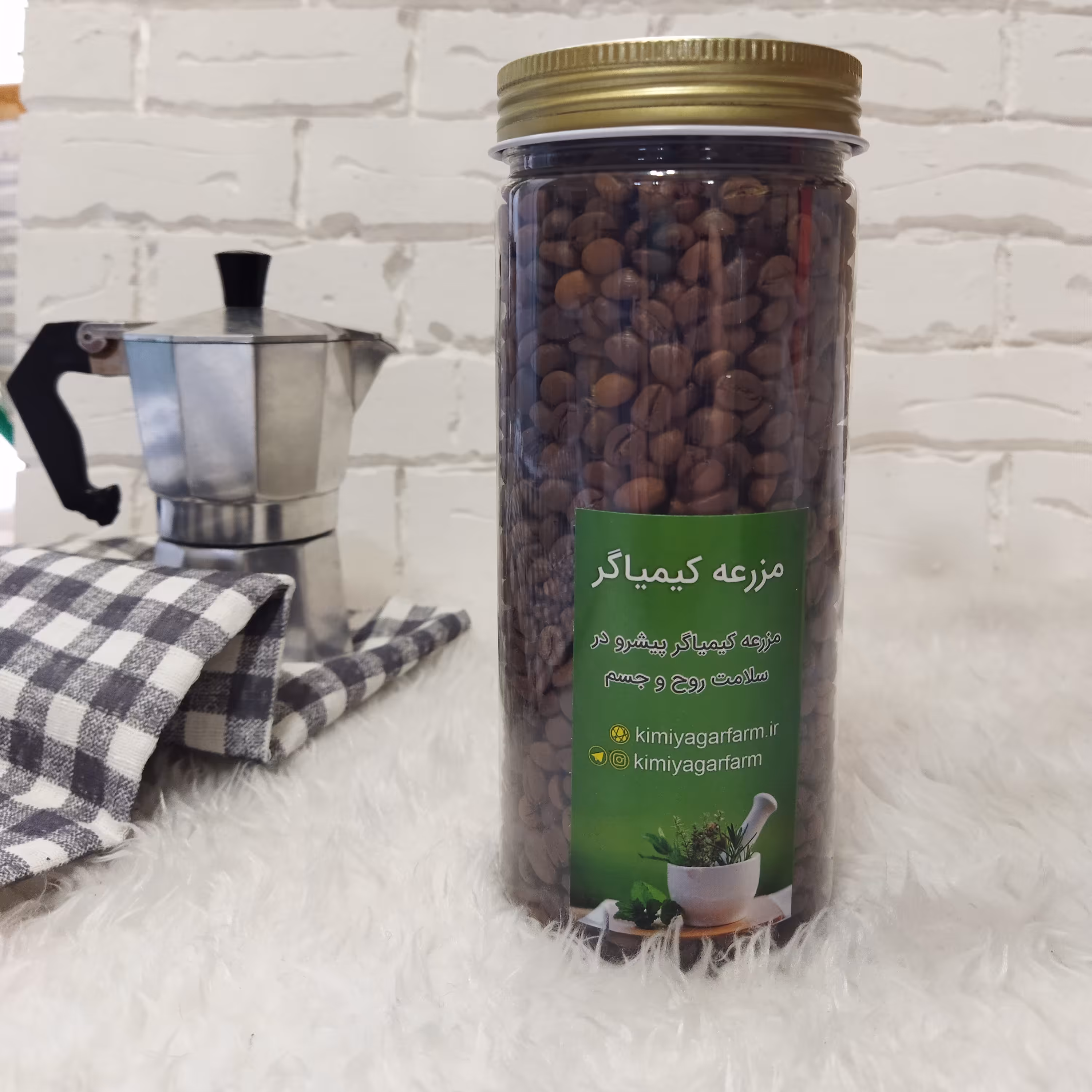 دانه قهوه چری فول کافئین 300 گرمی ظرف پلاستیکی 