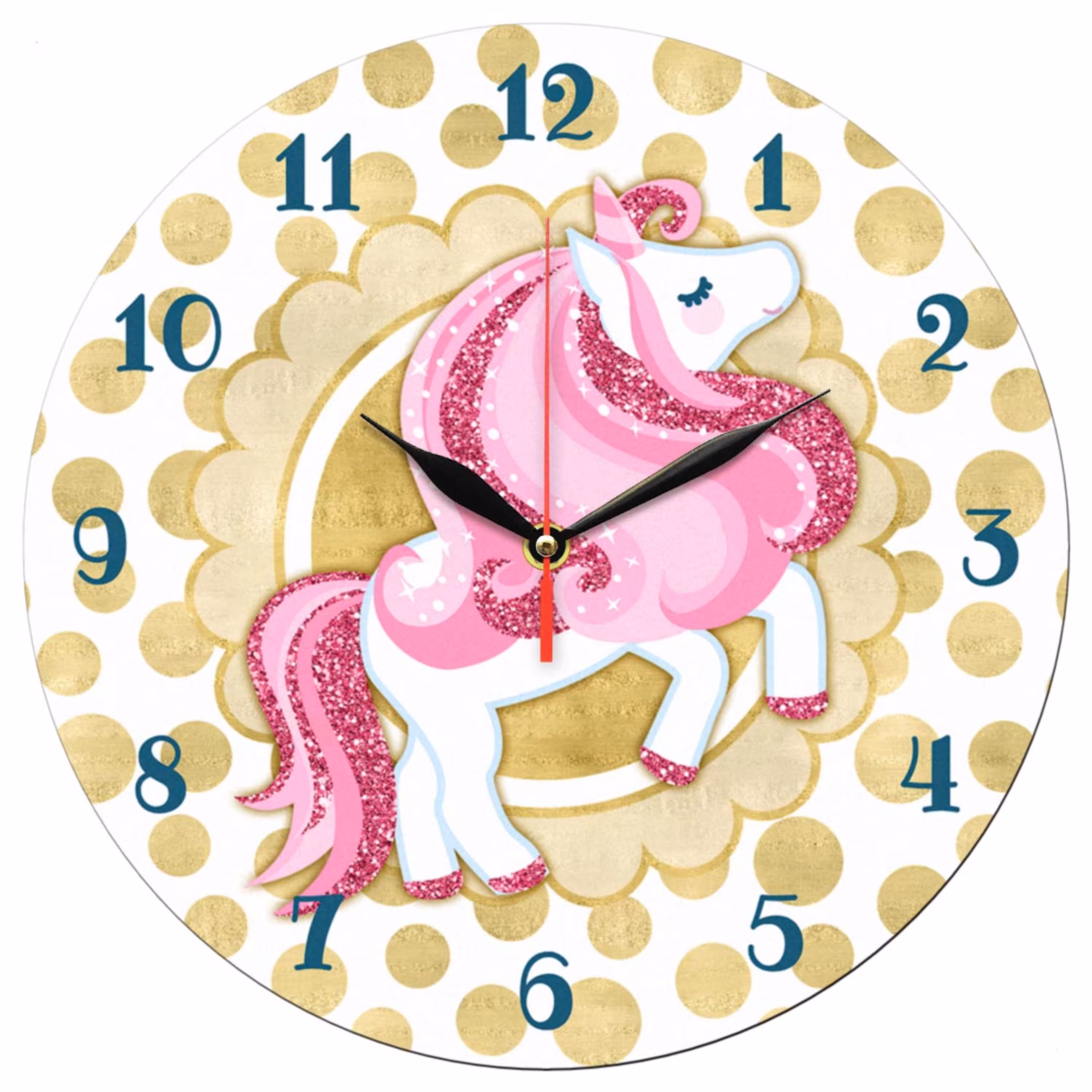 ساعت دیواری کودک دایره ای مدل 1316 طرح اسب تک شاخ قطر 30 سانتیمتر