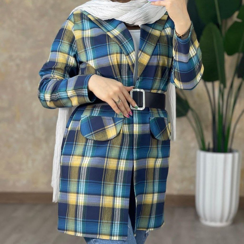مانتوکتی چهارخونه دخترانه شیک باتنخوری زیبا