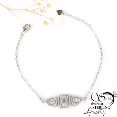 دستبند نقره مربعی دور اشکی کد 8454