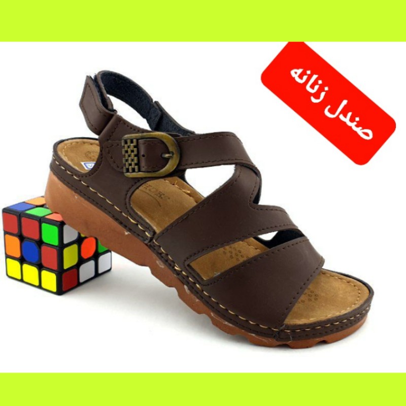 صندل دمپایی رکابدار زنانه کفش تابستانی صندل دمپایی چسبی رکابی رنگ قهوه ای کفش راحتی
