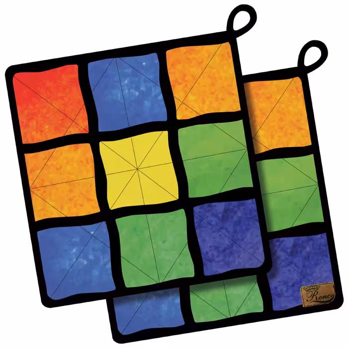 دستگیره آشپزخانه پارچه ای مخمل دو رو چاپ طرح مربع رنگی سایز 18 در 18 مدل K1-513 شرکت رنس