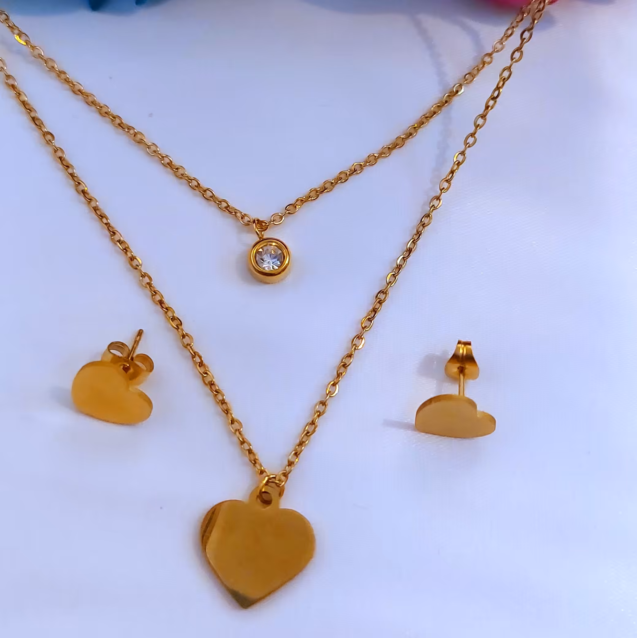 نیم ست دو لاین استیل طرح قلب و نگین