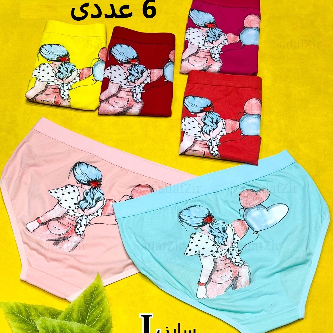 شورت پشت چاپ زنانه پنبه لاکرا اعلا ( پک 6 عددی ) رنگی کش پهن سایز L مناسب36 تا 40