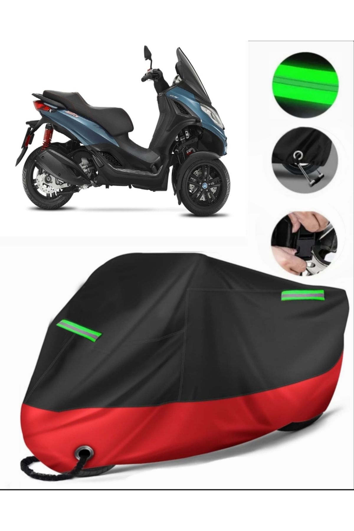 چادر موتورسیکلت قرمز PIAGGIO MP3 300 MOTORIUM MOTORICYCLE PREMIUM سازگار با قفل سیاه MotoEn
