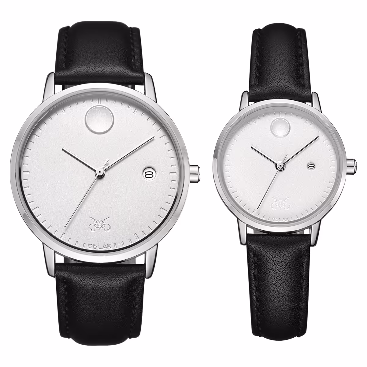 ست ساعت مچی عقربه ای زنانه و مردانه اوبلاک مدل 72696 رنگ استیل صفحه سفید