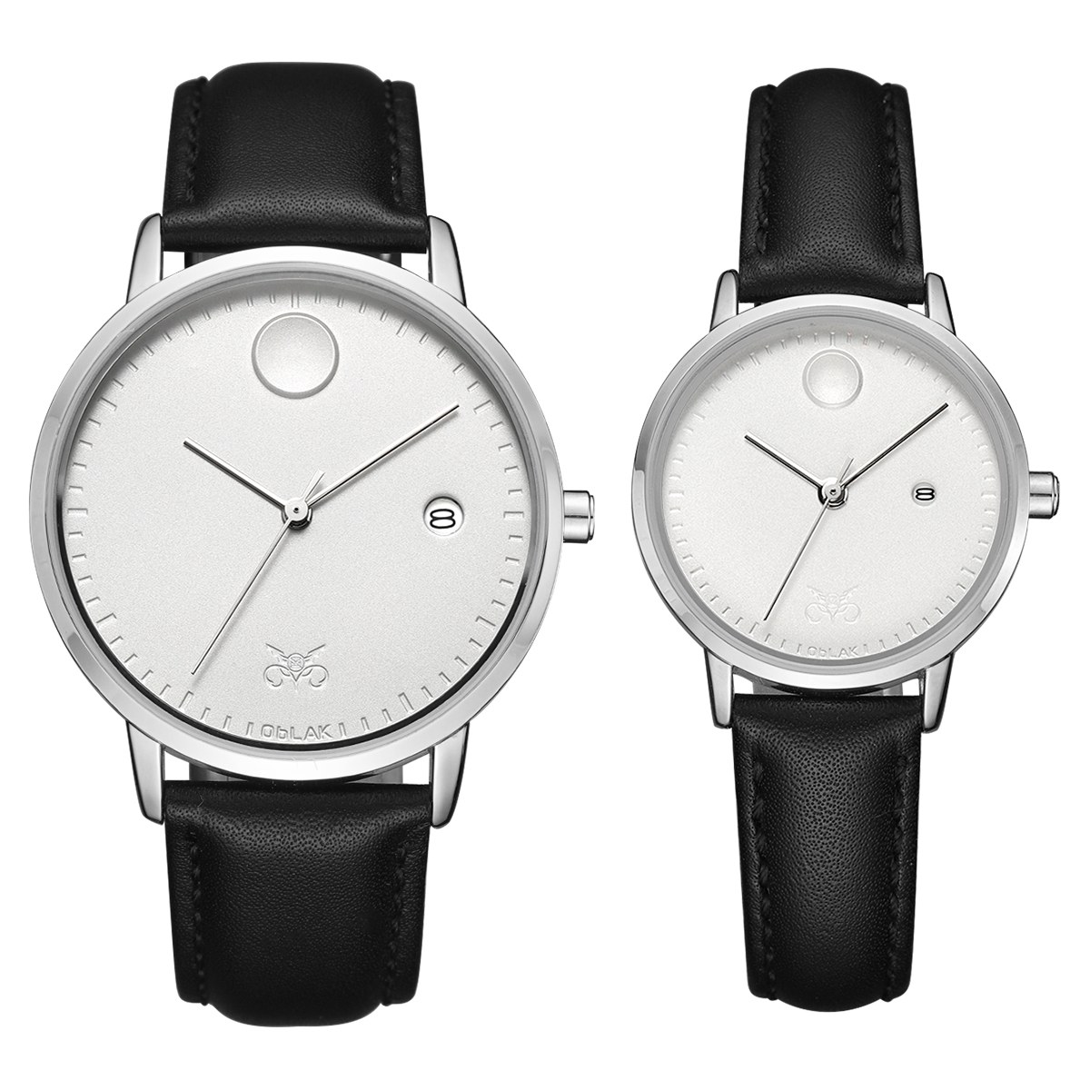 ست ساعت مچی عقربه ای زنانه و مردانه اوبلاک مدل 72696 رنگ استیل صفحه سفید