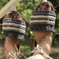 صندل رکاب دار  و لژدار کنفی بافته شده با مکرومه