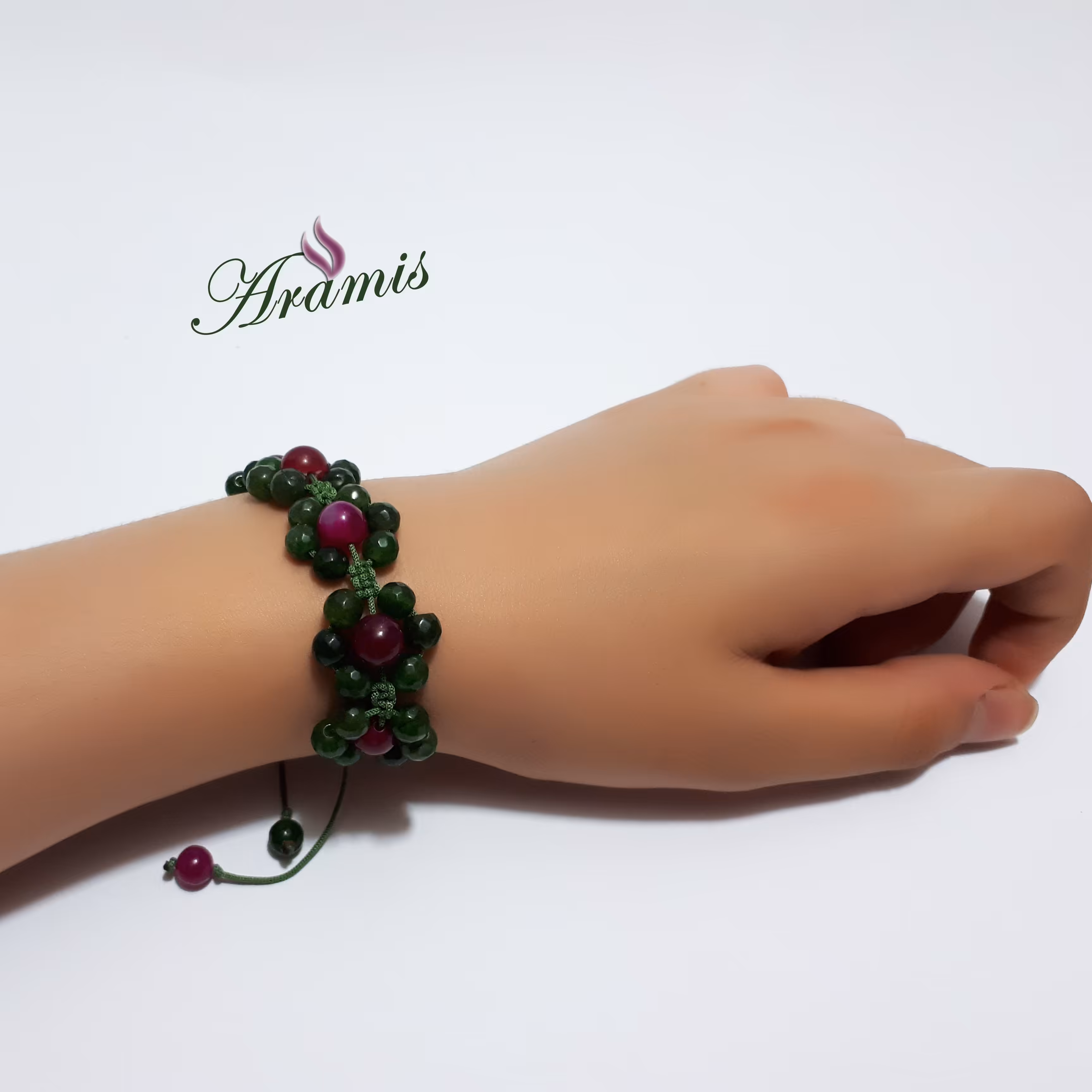 دستبند سنگ جید تراش و گارنت