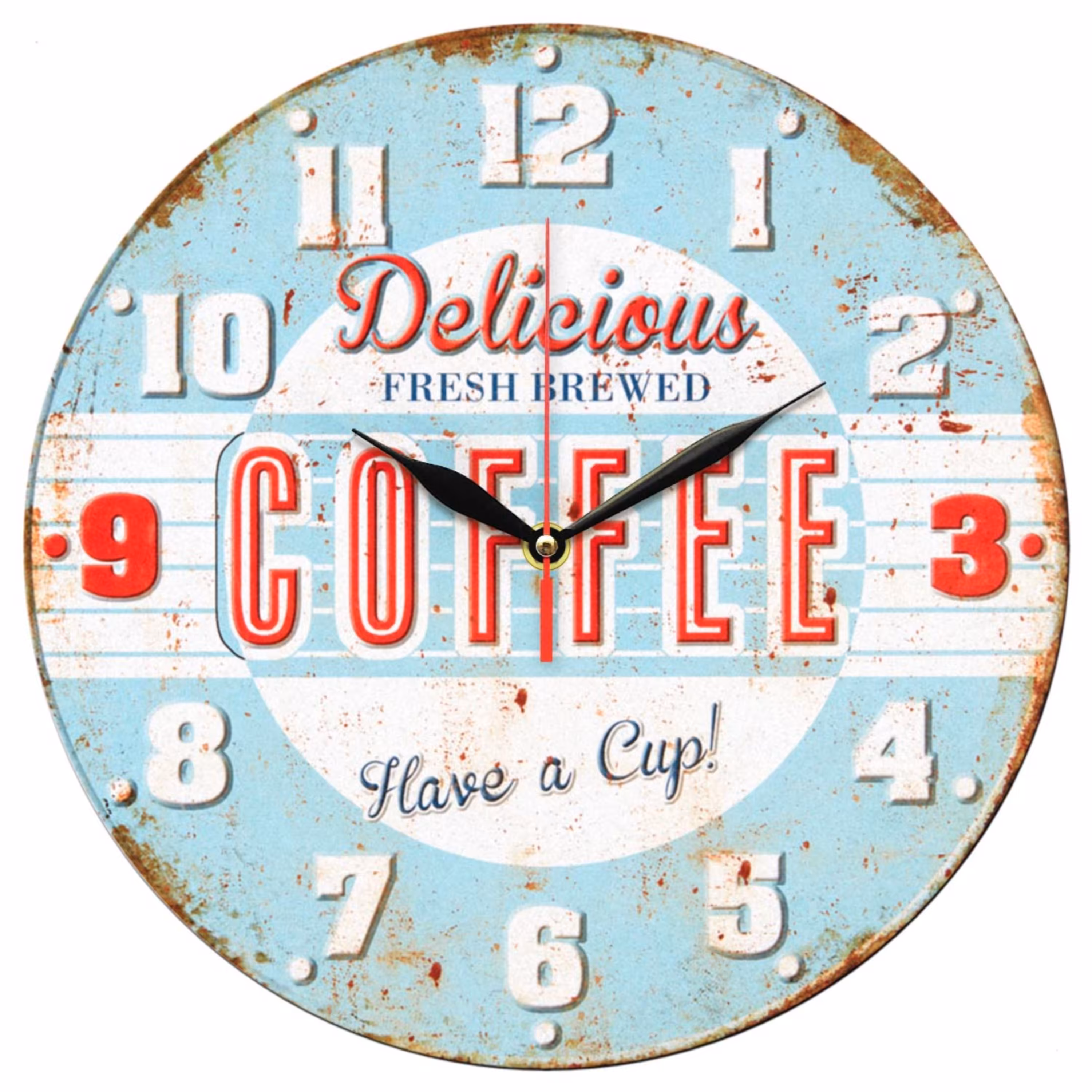ساعت دیواری گرد مدل 1128 طرح Coffee زمینه آبی رنگ سایز 30