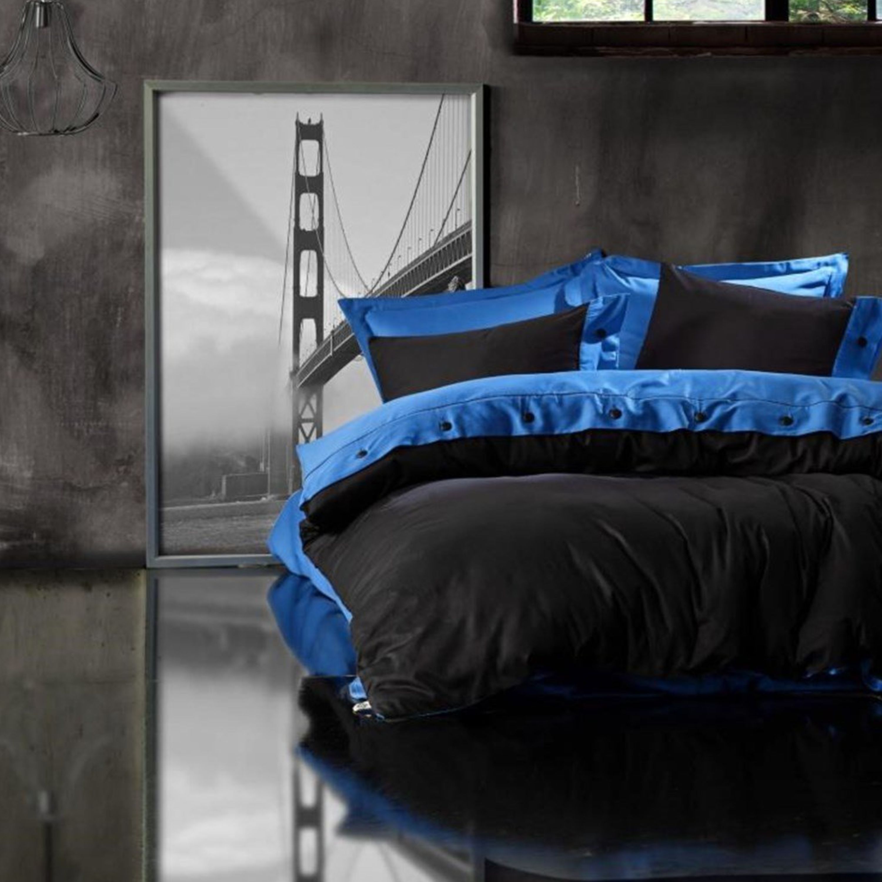 ست ملحفه کاتن باکس مدل Fashion Mavi-Siyah  دو نفره 6 تکه