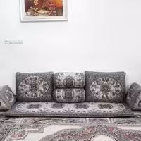 شاهنشین 7 تکه ترمه طرح نیلوفر کرم نقره