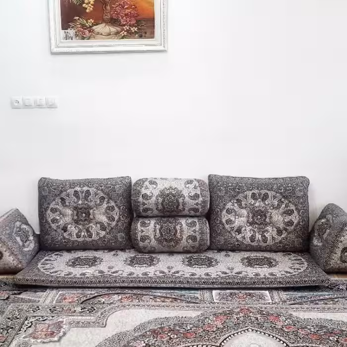 شاهنشین 7 تکه ترمه طرح نیلوفر کرم نقره