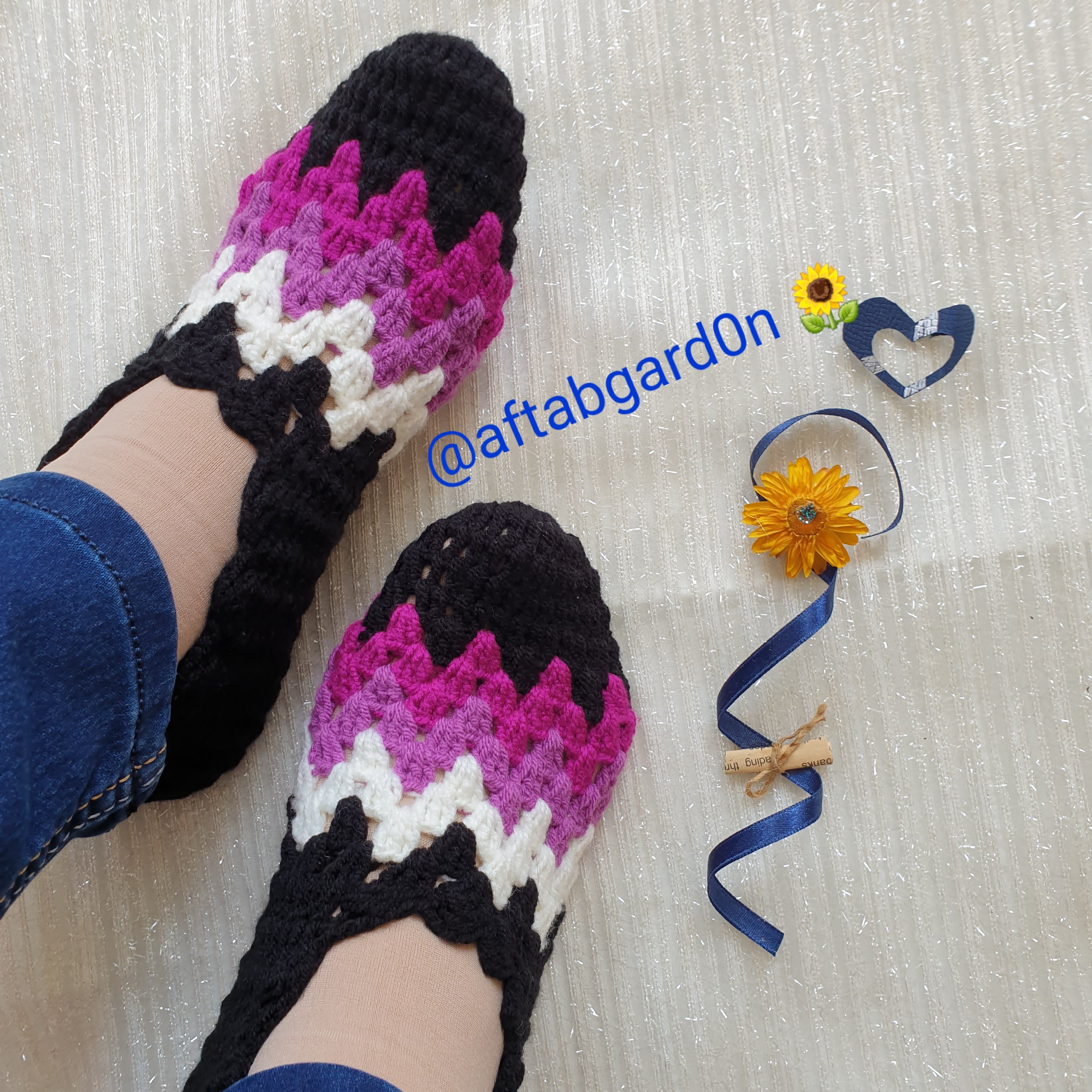 جوراب بافتنی 4 رنگ با قلاب بنفش گالری آفتابگردون