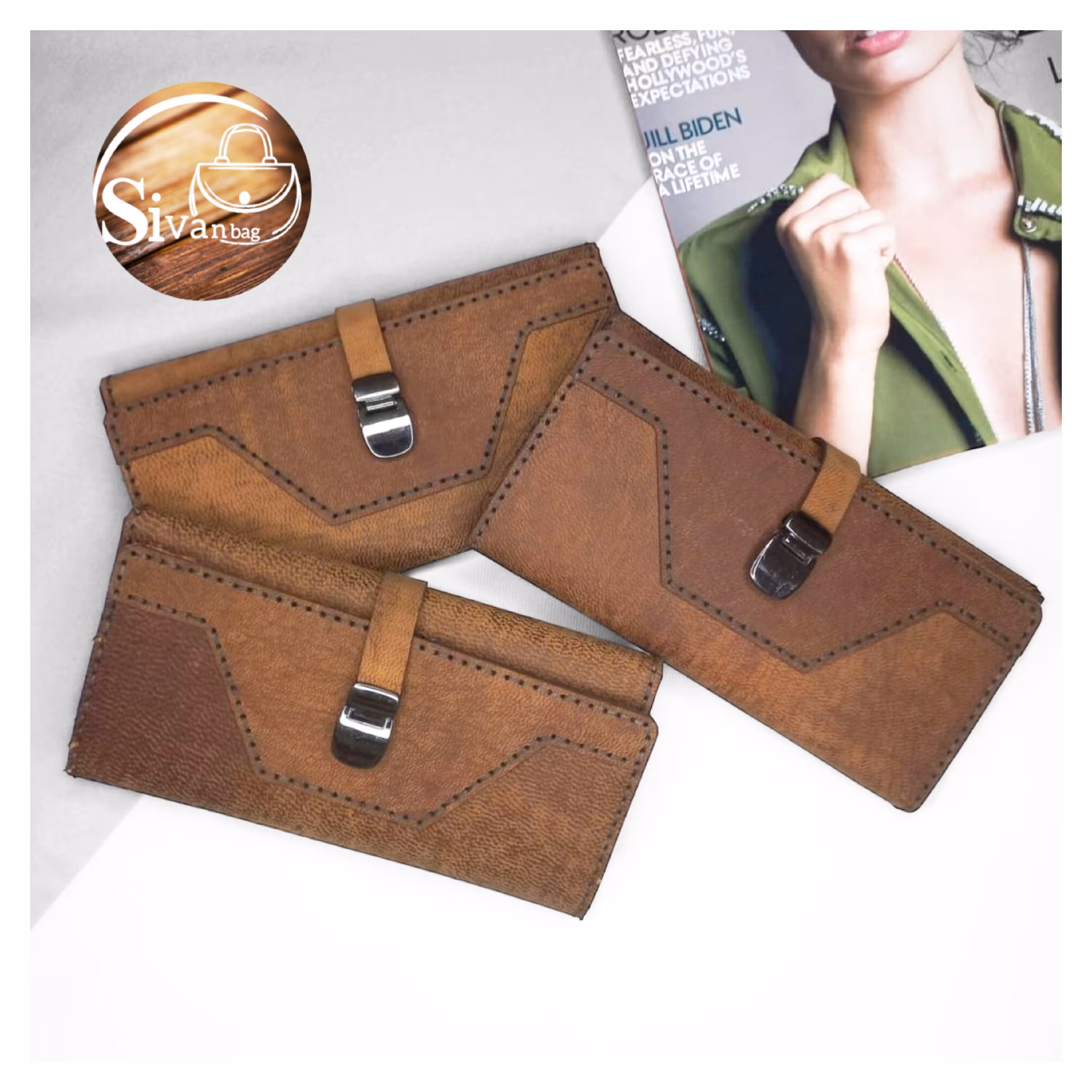 کیف پول چرم طبیعی دست دوز 