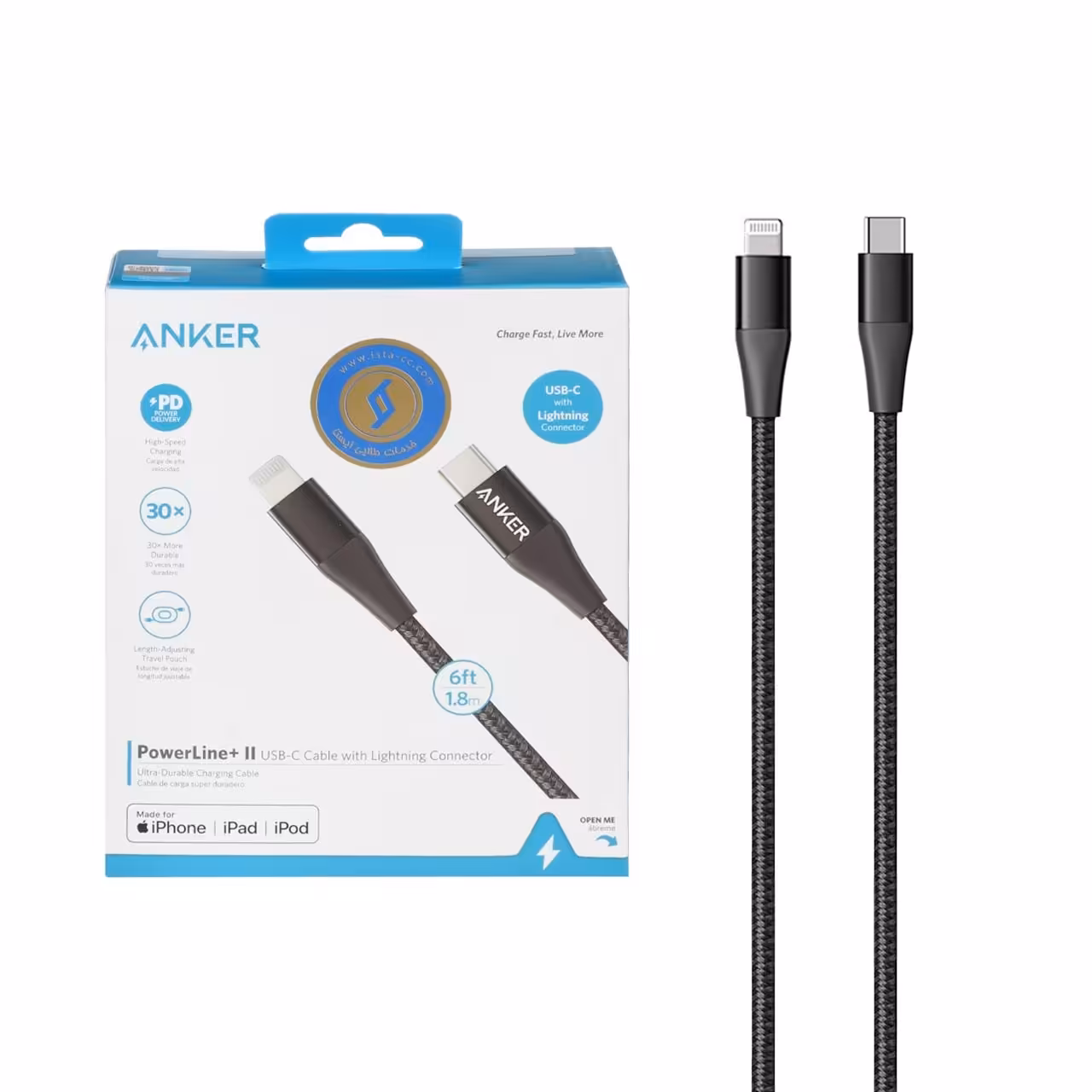 کابل شارژ انکر مدل A8653 type-C  type-C 1.8M 