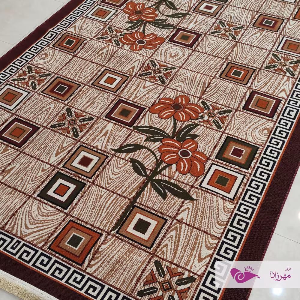 گلیم ماشینی 6 متری  طرح  چوبی با ارسال رایگان