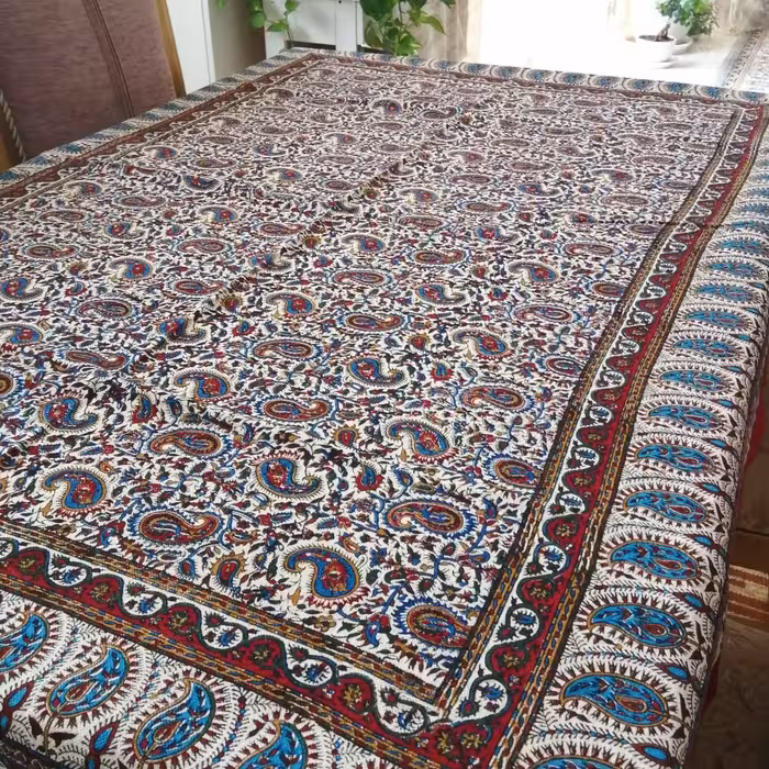 رومیزی یک در یک و نیم قلمکار صادراتی مدل چهار بته برند علی جعفری 