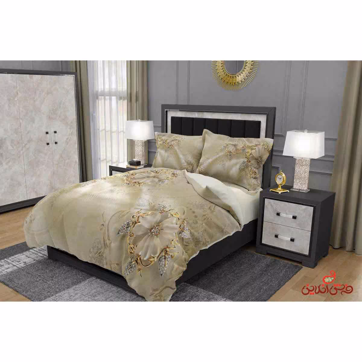 روتختی طرح گل سفید طلایی کد 2413