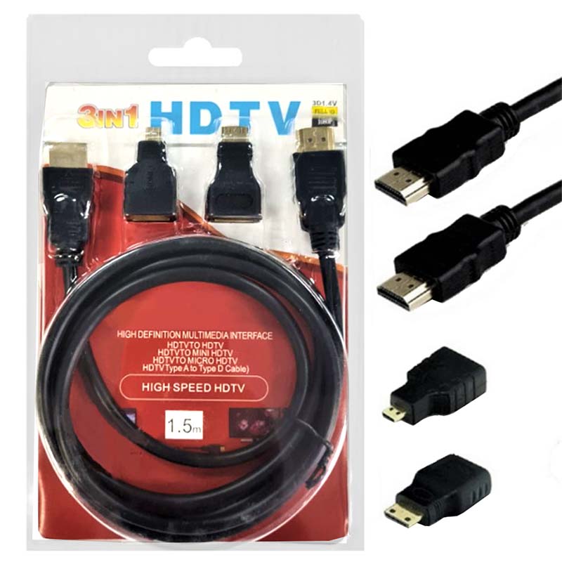 کابل تبدیل 1.5 متری 3IN 1 HDMI TO Mini HD Micro HD HD