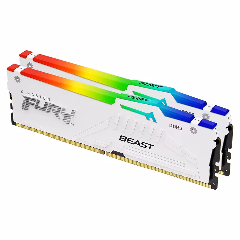 رم دسکتاپ Kingston مدل FURY Beast DDR5 RGB White 32GB(16GBx2) 5600MHz CL40