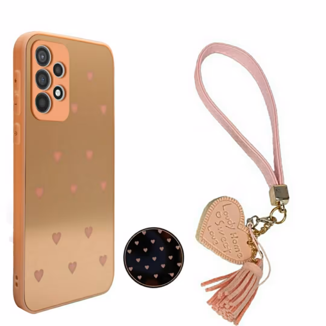 قاب گوشی مناسب  ,a52s/a52 سامسونگ  طرح آینه ای پاپ سوکت دار+اویز ست قلبی 