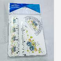 ست گونیا ، نقاله و خط کش 3 تیکه طرح فانتزی جنس شیشه ای محکم