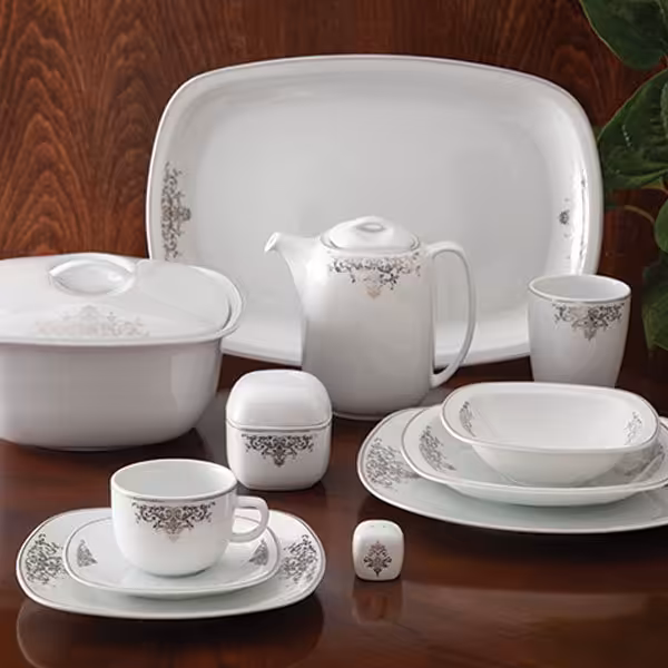 سرویس چینی زرین 12 نفره طرح مونت کارلو پلاتینی قالب کواترو 98 پارچه