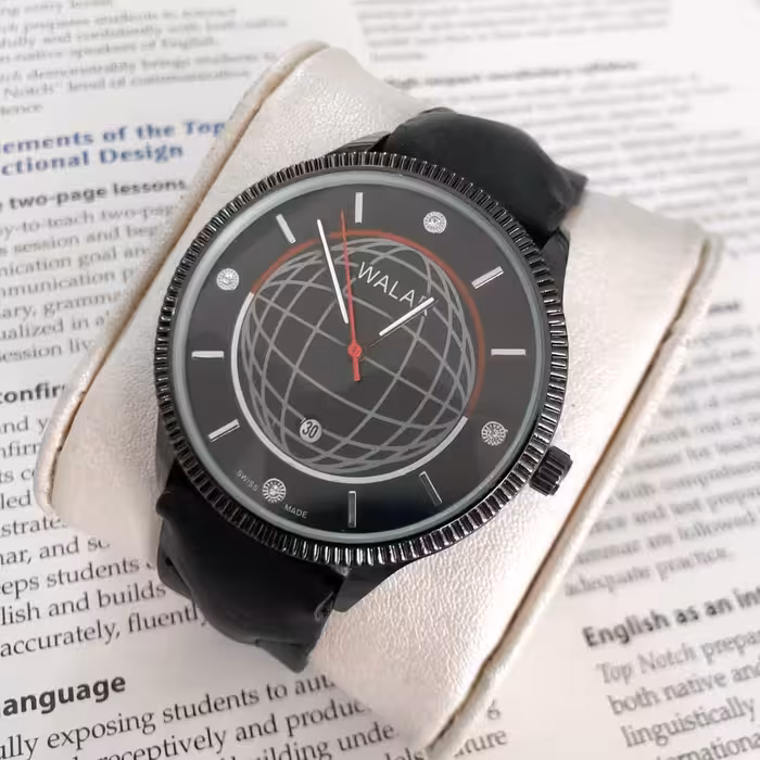 ساعت والار زنانه بند چرم صنعتی مشکی 6 ماه گارانتی صفحه طرح دار 