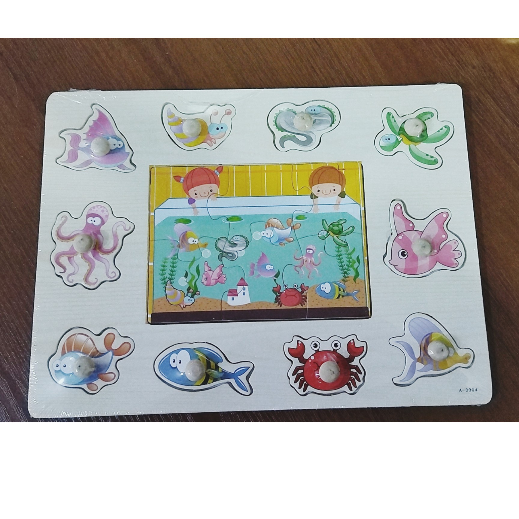 پازل چوبی جاگذاری دکمه ای مدل حیوانات دریایی