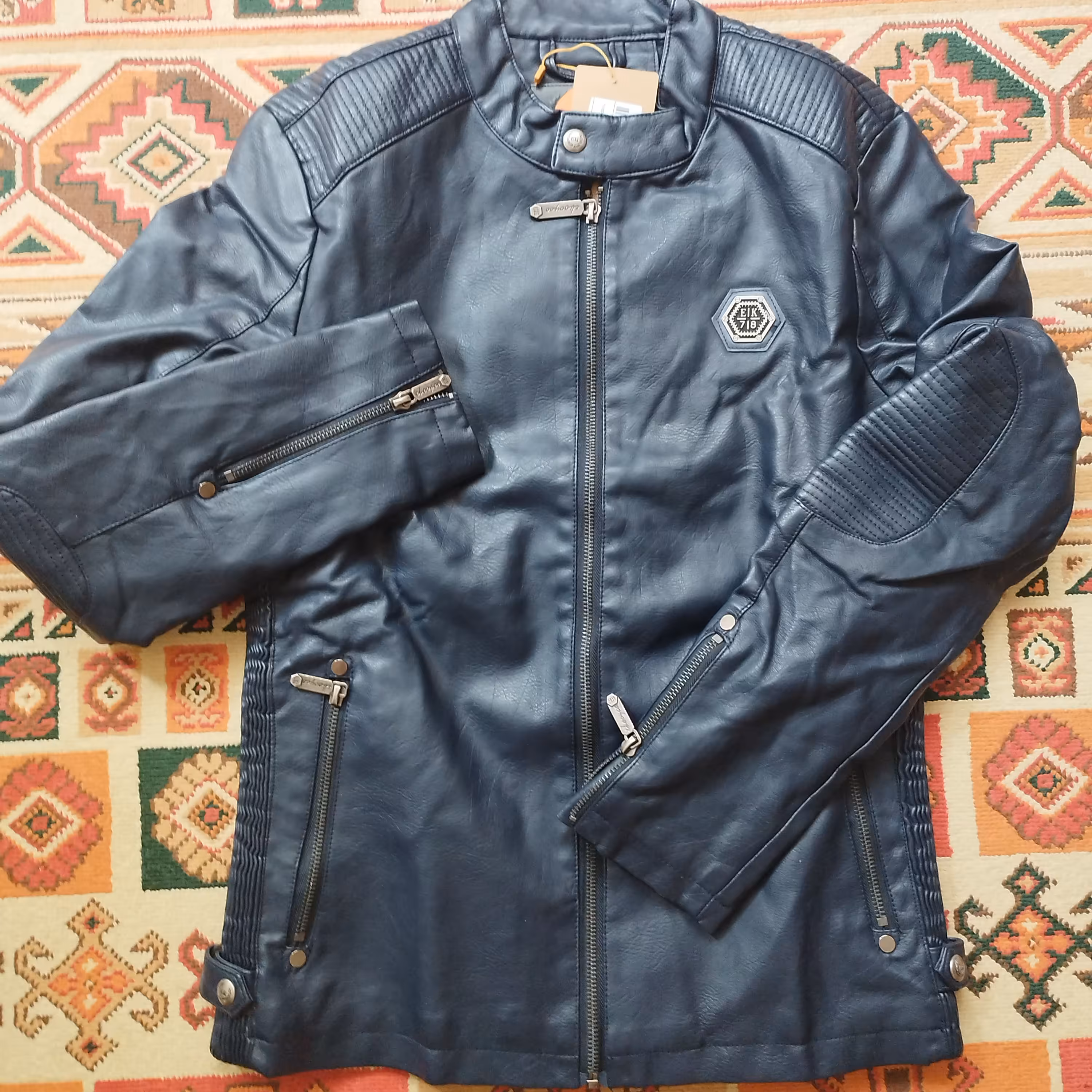 کاپشن مردانه زنانه چرم رنگ سرمه ای سایزM