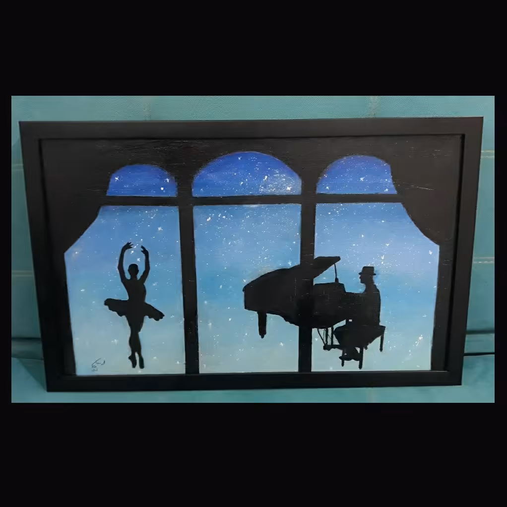 تابلو رنگ روغن مدل بالرین با قاب مشکی ابعاد 30 در 50 