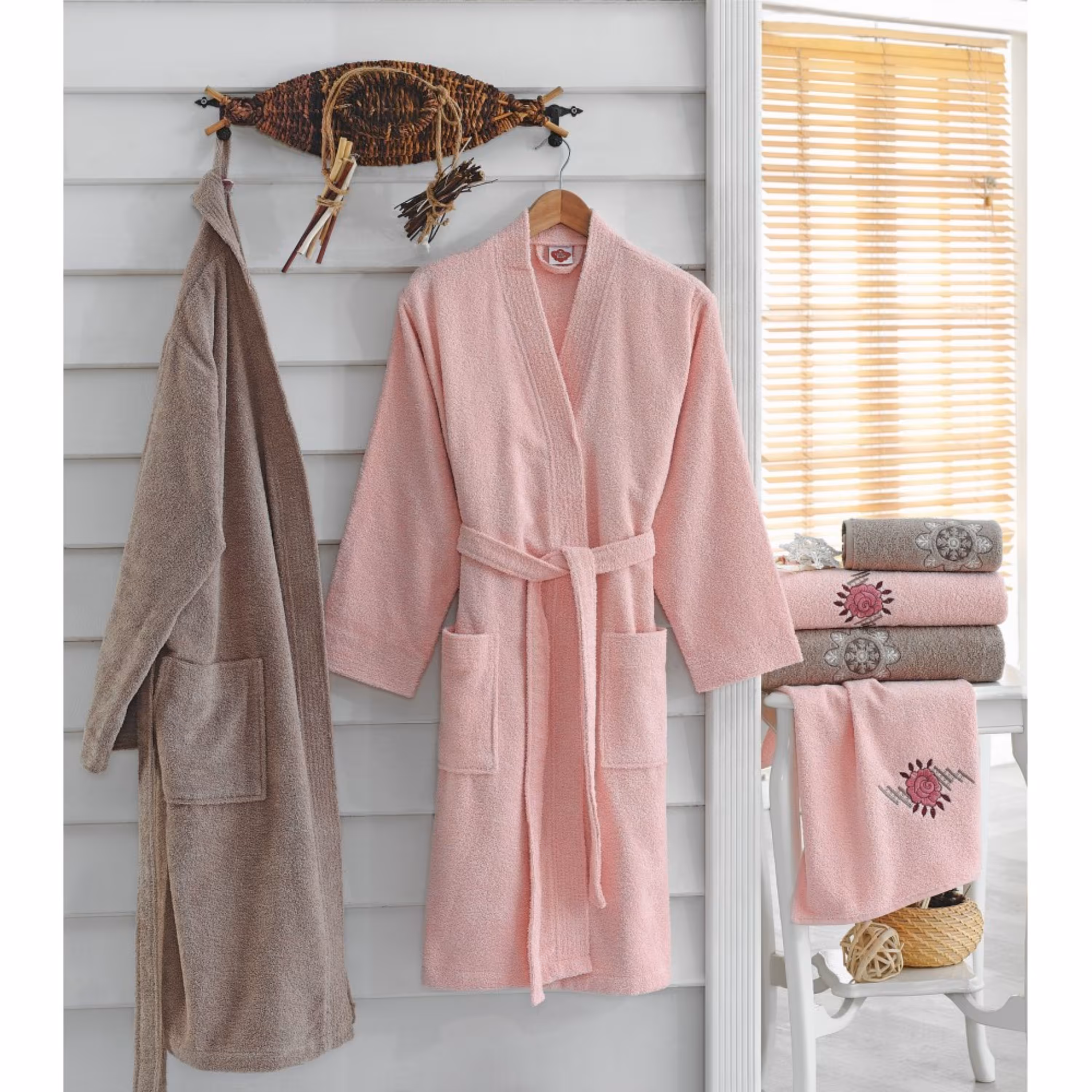 ست حوله کاتن باکس Nakisli Aile Pudra-Bej دو نفره 6 تکه