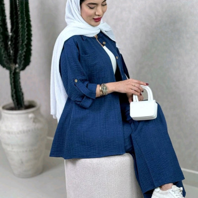 مانتو شلوار زنانه کراش بیسکویتی مدل ست توکا