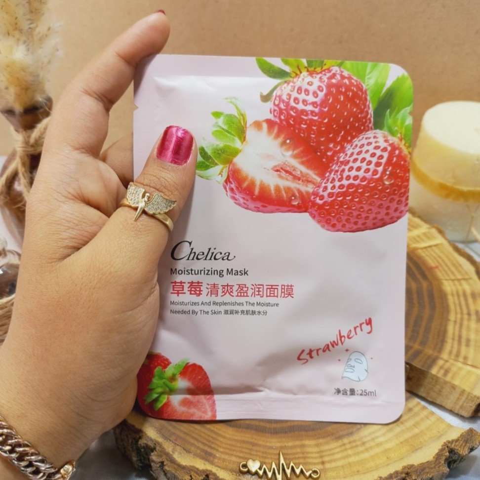 ماسک ورقه ای توت فرنگی چلیکا شاداب کننده پوست صورت(آرایشی هوتران)