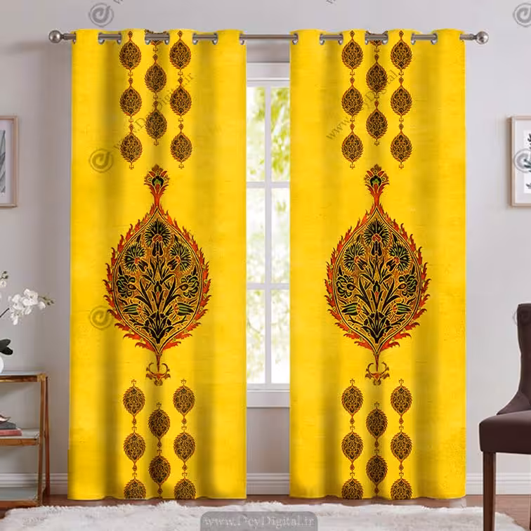 پرده نقوش سنتی زرد PK-4509